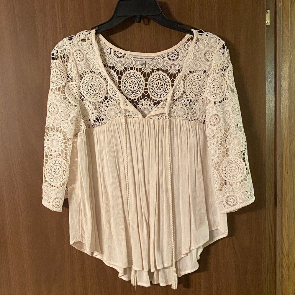 American Eagle Outfitters Cream Lace Blouse
